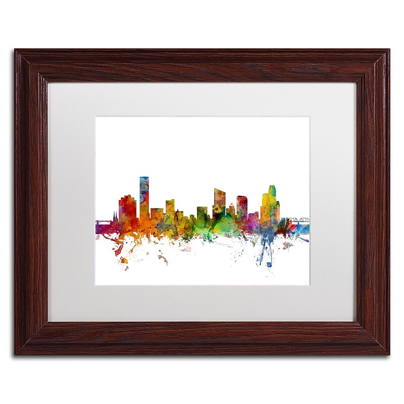 Trademark Fine Art ''Grand Rapids Michigan Skyline'' by Michael Tompsett 11" x 14" White Matted Wood Frame (MT0581-W1114MF) image 1