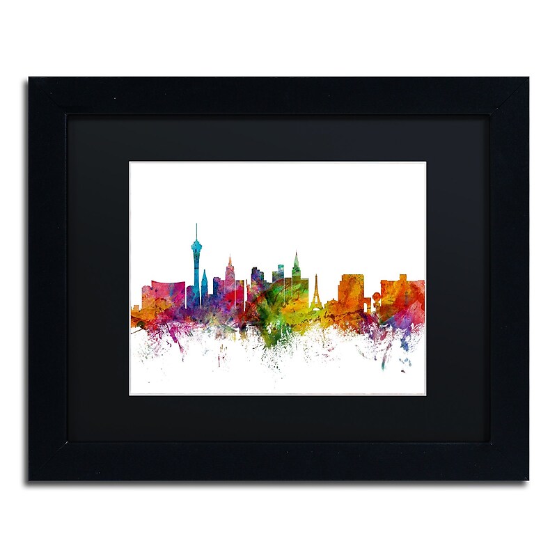 Trademark Fine Art ''Las Vegas Nevada Skyline'' by Michael Tompsett 11" x 14" Black Matted Black Frame (MT0582-B1114BMF) image 1