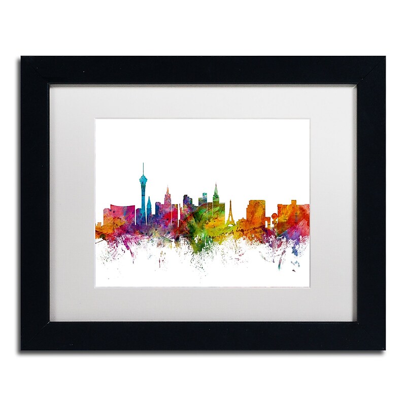 Trademark Fine Art ''Las Vegas Nevada Skyline'' by Michael Tompsett 11" x 14" White Matted Black Frame (MT0582-B1114MF) image 1