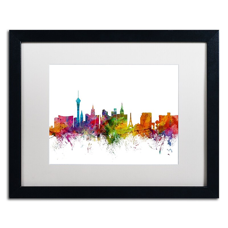 Trademark Fine Art ''Las Vegas Nevada Skyline'' by Michael Tompsett 16" x 20" White Matted Black Frame (MT0582-B1620MF) image 1