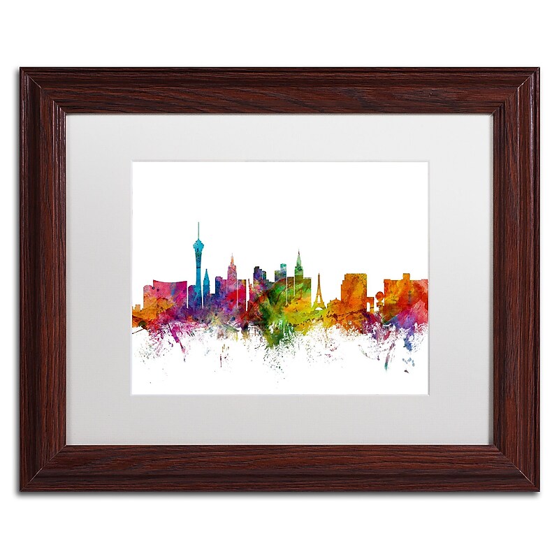 Trademark Fine Art ''Las Vegas Nevada Skyline'' by Michael Tompsett 11" x 14" White Matted Wood Frame (MT0582-W1114MF) image 1
