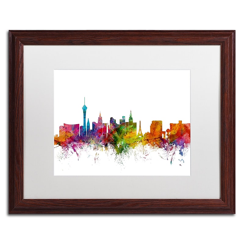 Trademark Fine Art ''Las Vegas Nevada Skyline'' by Michael Tompsett 16" x 20" White Matted Wood Frame (MT0582-W1620MF) image 1