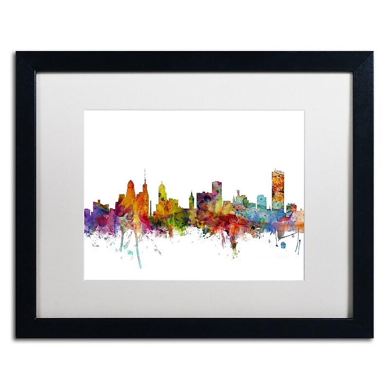 Trademark Fine Art ''Buffalo New York Skyline'' by Michael Tompsett 16" x 20" White Matted Black Frame (MT0585-B1620MF) image 1