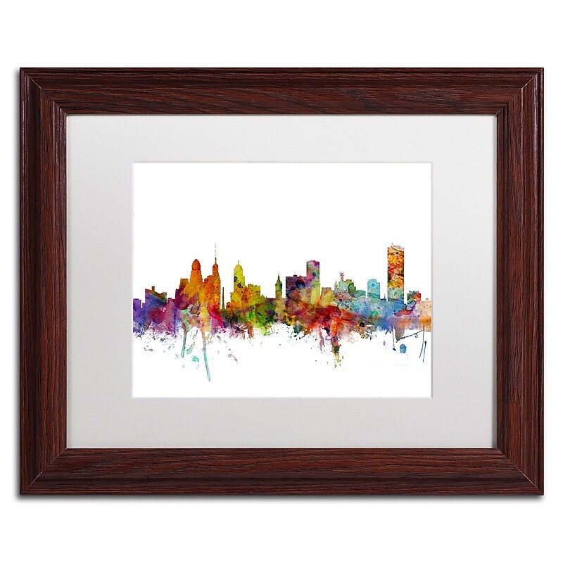 Trademark Fine Art ''Buffalo New York Skyline'' by Michael Tompsett 11" x 14" White Matted Wood Frame (MT0585-W1114MF) image 1