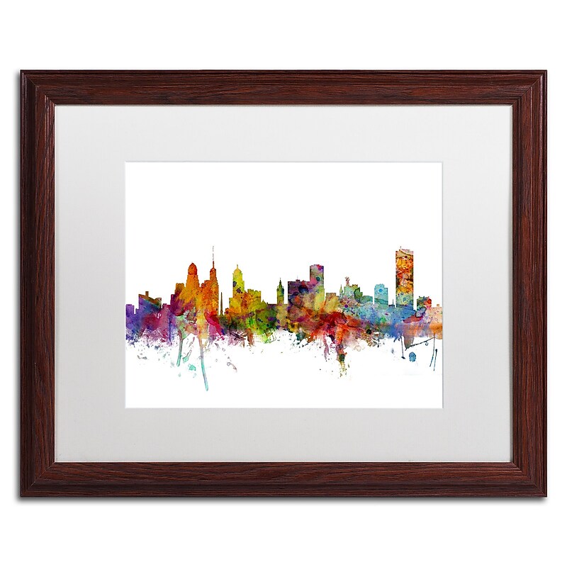 Trademark Fine Art ''Buffalo New York Skyline'' by Michael Tompsett 16" x 20" White Matted Wood Frame (MT0585-W1620MF) image 1