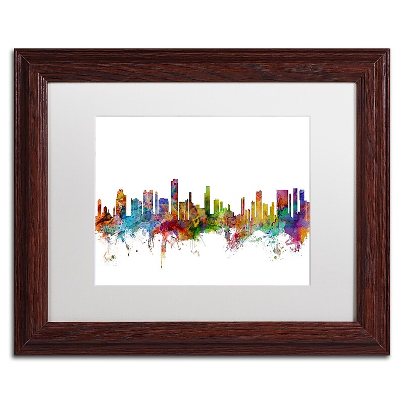 Trademark Fine Art ''Honolulu Hawaii Skyline'' by Michael Tompsett 11" x 14" White Matted Wood Frame (MT0590-W1114MF) image 1