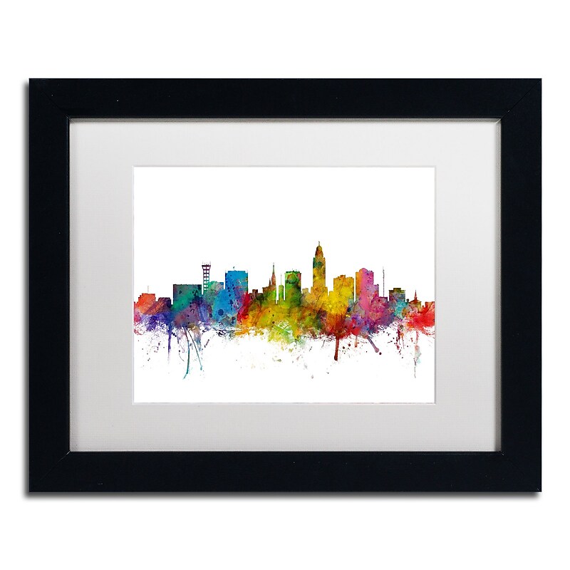 Trademark Fine Art ''Lincoln Nebraska Skyline'' by Michael Tompsett 11" x 14" White Matted Black Frame (MT0595-B1114MF) image 1