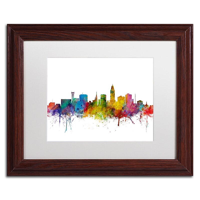 Trademark Fine Art ''Lincoln Nebraska Skyline'' by Michael Tompsett 11" x 14" White Matted Wood Frame (MT0595-W1114MF) image 1