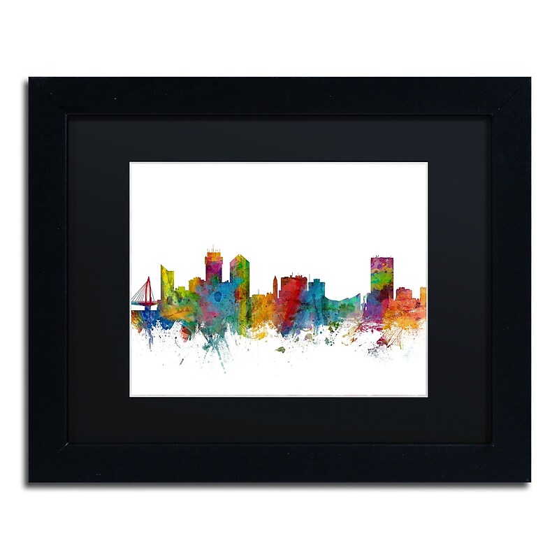 Trademark Fine Art ''Wichita Kansas Skyline'' by Michael Tompsett 11" x 14" Black Matted Black Frame (MT0597-B1114BMF) image 1