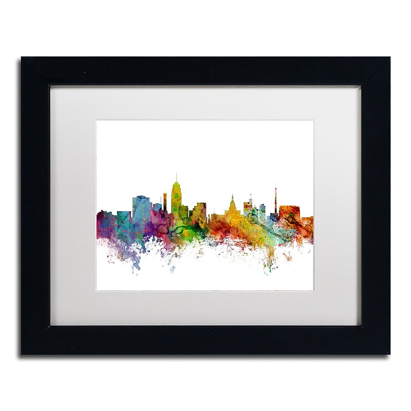 Trademark Fine Art ''Lansing Michigan Skyline'' by Michael Tompsett 11" x 14" White Matted Black Frame (MT0602-B1114MF) image 1