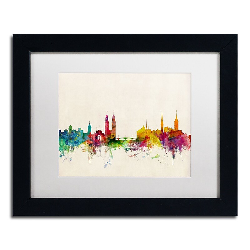 Trademark Fine Art ''Zurich Switzerland Skyline'' by Michael Tompsett 11" x 14" White Matted Black Frame (MT0604-B1114MF) image 1