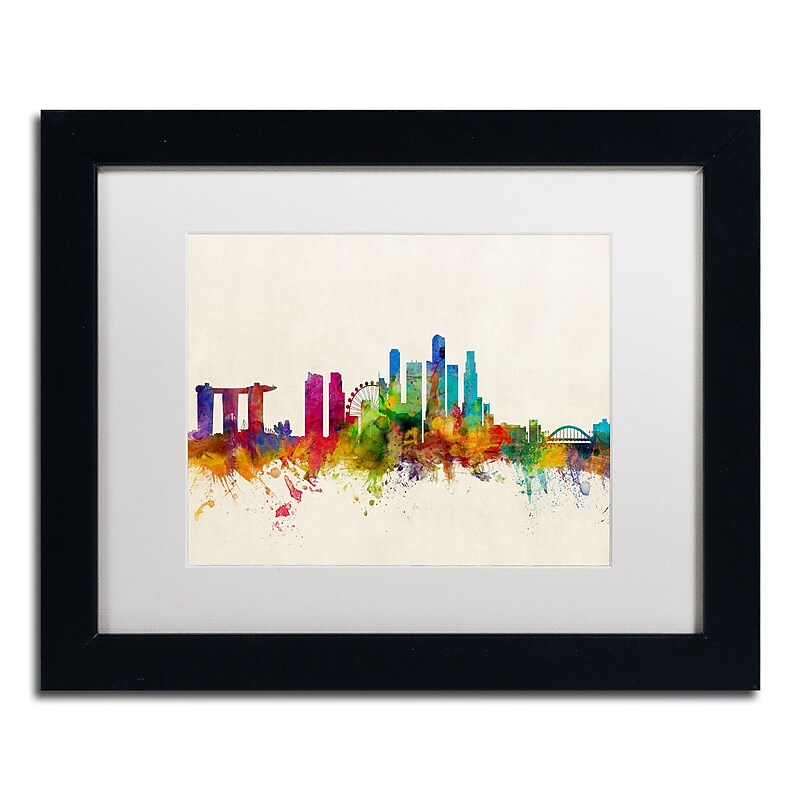 Trademark Fine Art ''Singapore Skyline'' by Michael Tompsett 11" x 14" White Matted Black Frame (MT0606-B1114MF) image 1