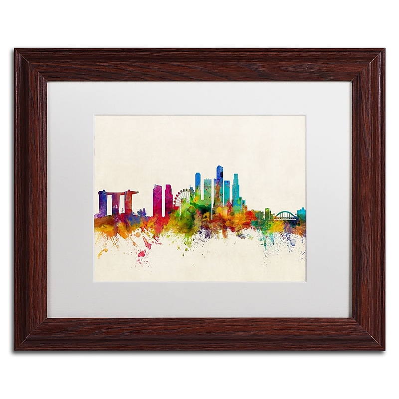 Trademark Fine Art ''Singapore Skyline'' by Michael Tompsett 11" x 14" White Matted Wood Frame (MT0606-W1114MF) image 1