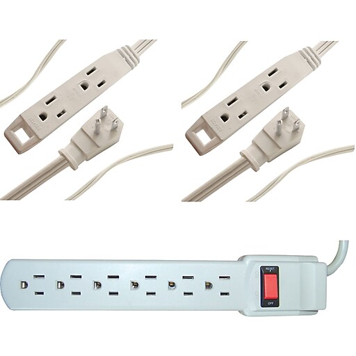 Axis 8' Extension Cord, 6Outlet, White (KITPLUGIN) Staples