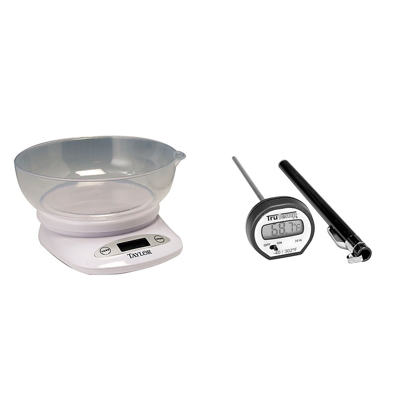 Taylor 4.4lb. Digital Kitchen Scale W/bowl & Digital Instant Read Thermometer image 1