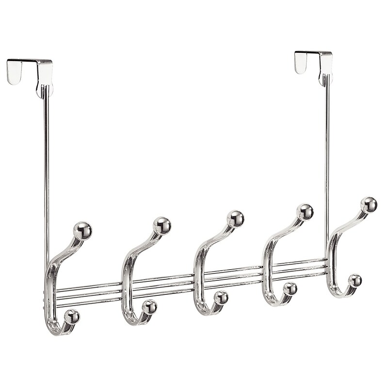 InterDesign York Lyra Over-the-Door 5-Hook Rack for Coats, Hats, Robes and Towels, Chrome (53470) image 1