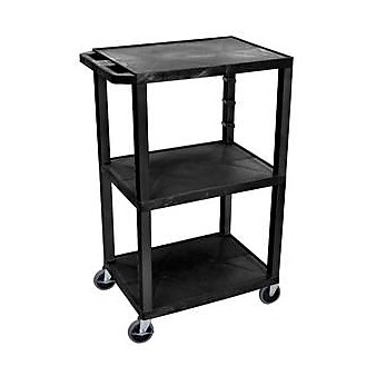 Assorted Publishers Tuffy 3-Shelf Polyethylene Mobile A/V Cart with Swivel Wheels, Black (WT42E)