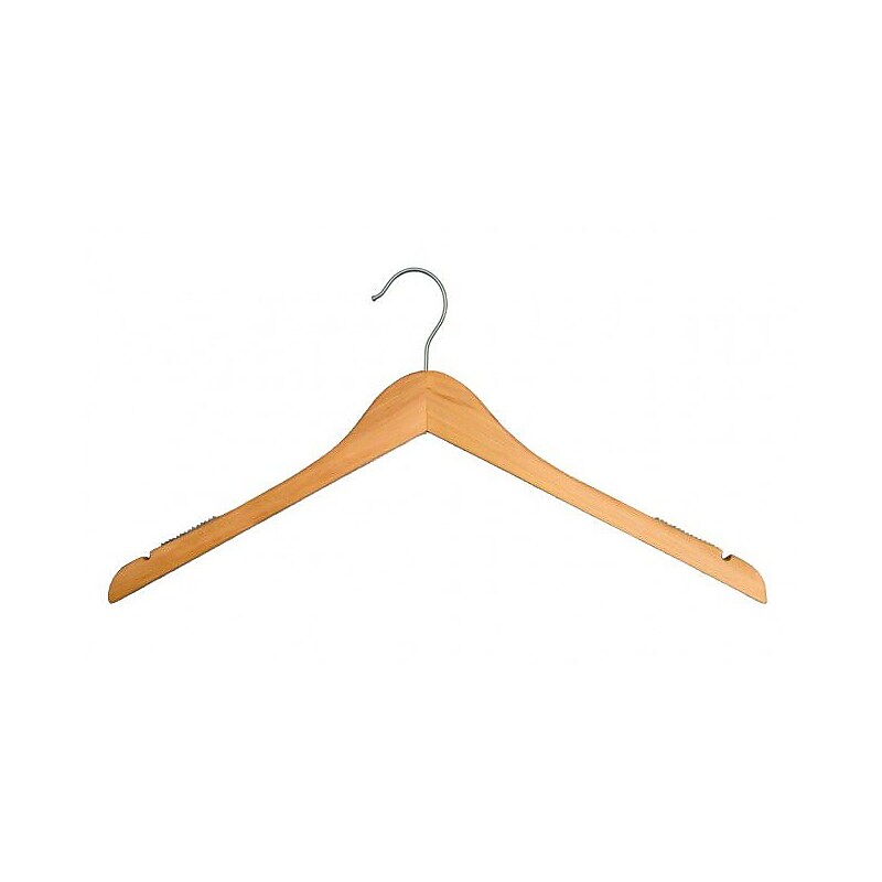 NAHANCO 17" Wood Flat Top Hanger, Brushed Chrome Hook, Low Gloss Natural, 100/Pack image 1
