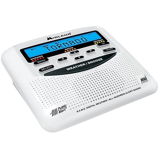 MIDLAND RADIO Emergency Radios, Weather Alert Radio with Alarm Clock (WR120B) Staples