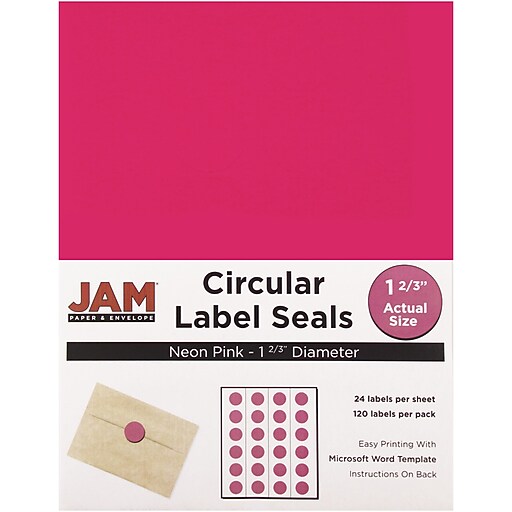 Shop Staples for JAM Paper® Round Circle Label Sticker Seals, 1 2/3 inch diameter, Neon Pink