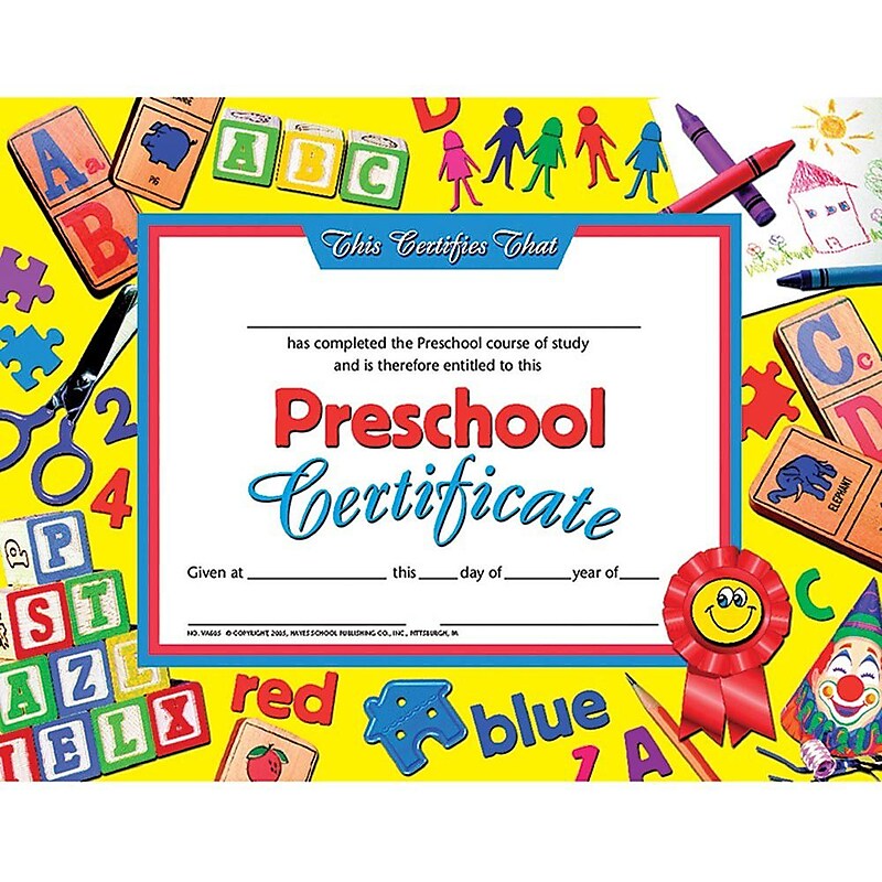 Hayes Preschool Certificate, 8.5" x 11", Pack of 30 (H-VA605) image 1