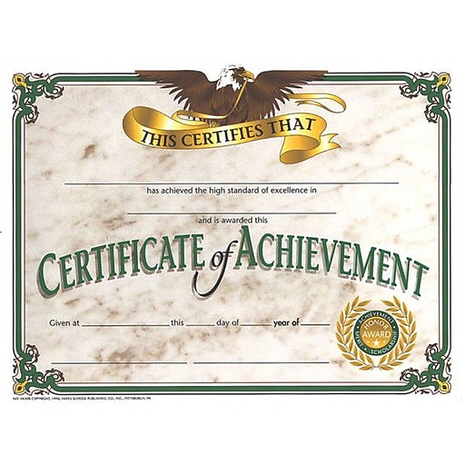Hayes® GreenBorder Certificate of Achievement, 8 1/2"(L) x 11"(W), 30/Pack at Staples
