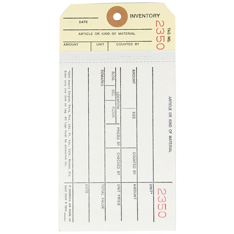 6 1/4" x 3 1/8" - (2000-2499) Inventory Tag 2 Part Carbonless Stub Style #8, 500/Case image 1