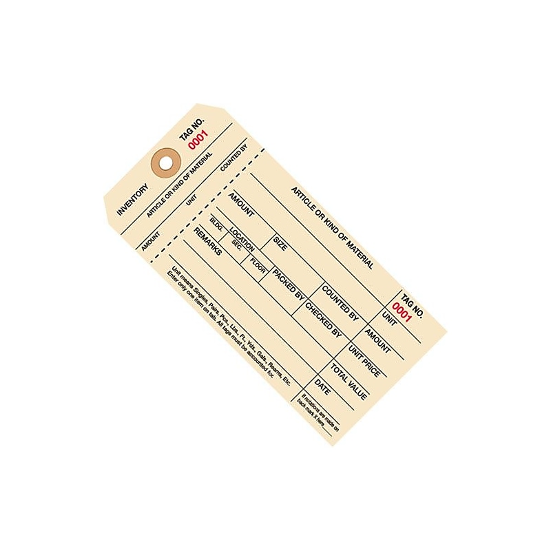 6 1/4" x 3 1/8" - (7000-7999) Inventory Tags 1 Part Stub Style #8, 1000/Case image 1