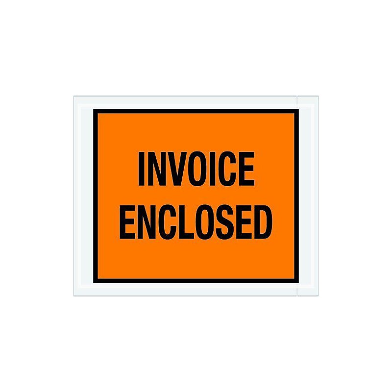 Packing List Envelope, 4 1/2" x 5 1/2" Orange Full Face "Invoice Enclosed", 1000/Case image 1
