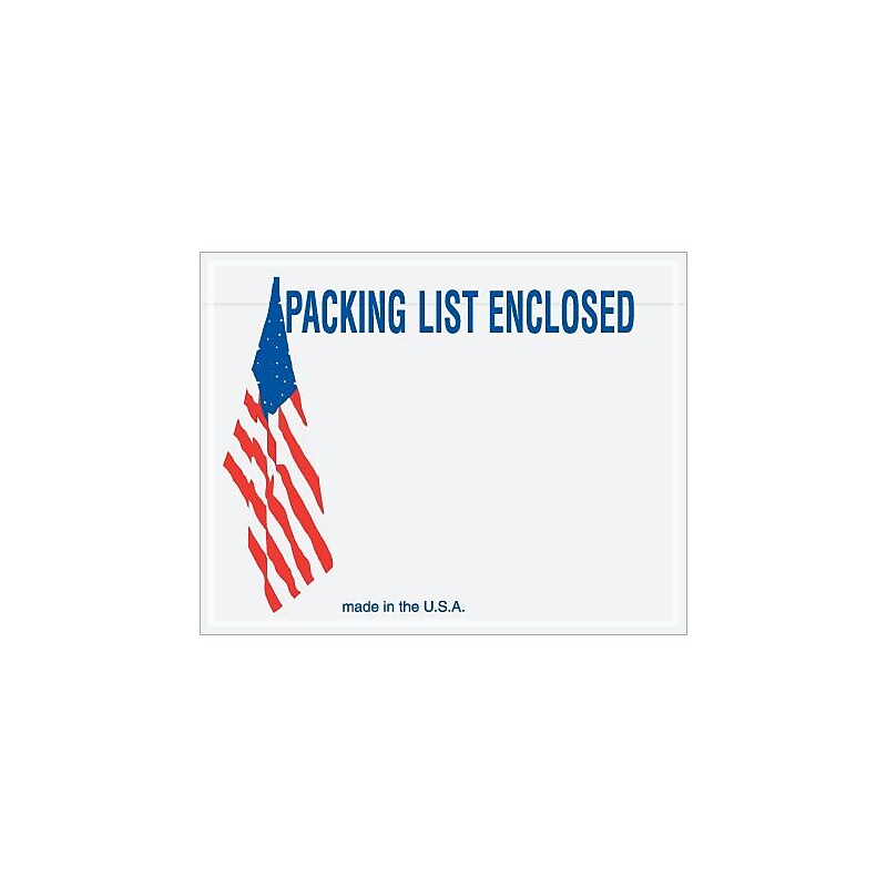 Packing List Envelope, 7" x 5 1/2" - U.S.A. Flag Panel Face, "Packing List Enclosed", 1000/Case image 1