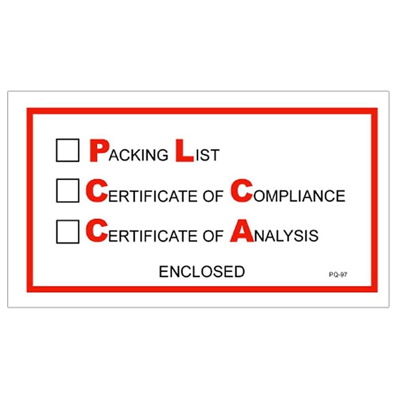 Packing List Envelope, 5.5" x 10", Red Full Face, "Packing List/Cert of Compliance/Cert. of Analysis Enclosed"  (PL97) image 1