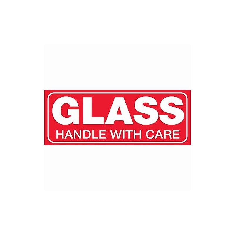 Tape Logic Labels, "Glass - Handle With Care", 1 1/2" x 4", Red/White, 500/Roll image 1