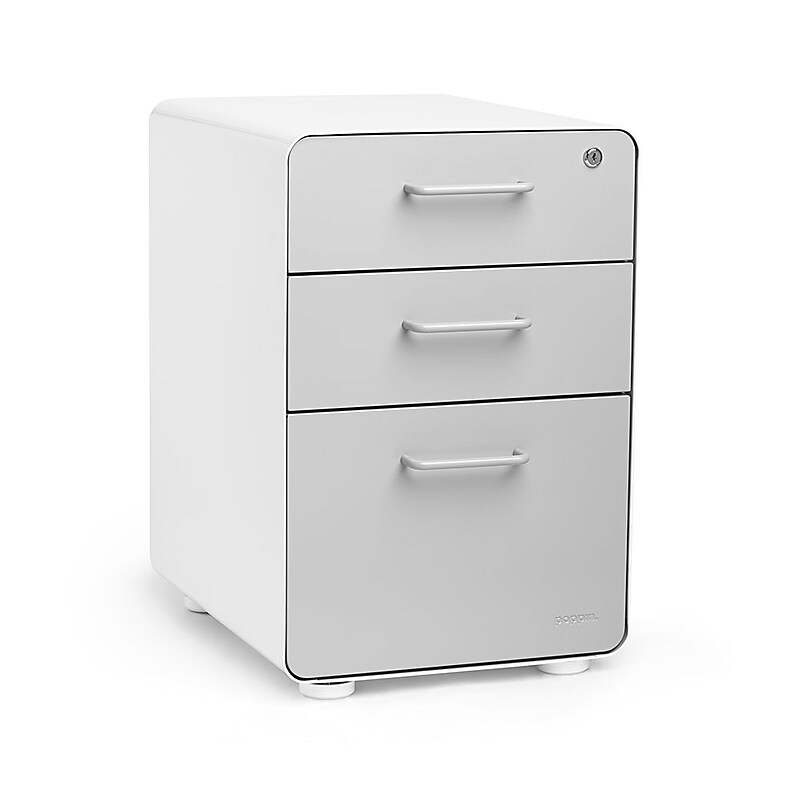 Stow 3-Drawer File Cabinet, White + Light Gray image 1