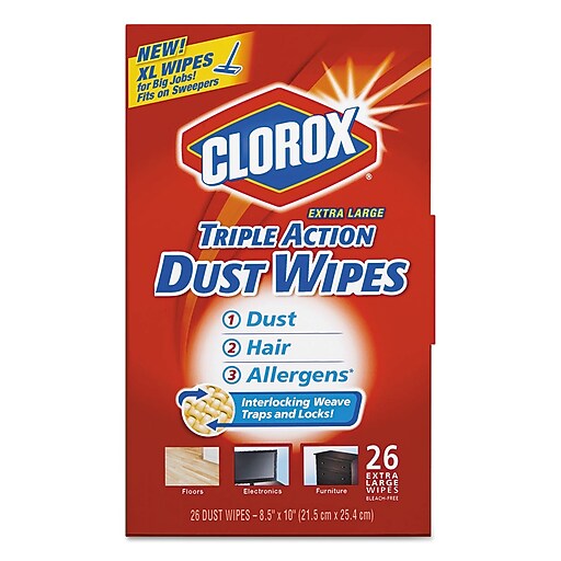 Clorox® Triple Action Dust Wipes, White, 8 1/2 X 10, 26/box, 7 Box