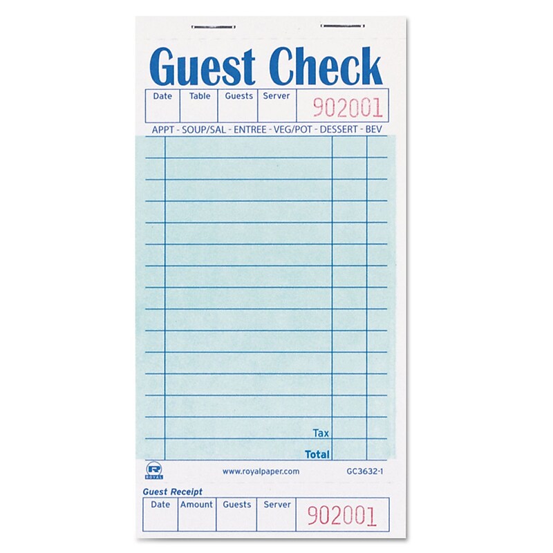 Royal Guest Check Book, 3 1/2 X 6 7/10, 50/book, 50 Books/carton image 1