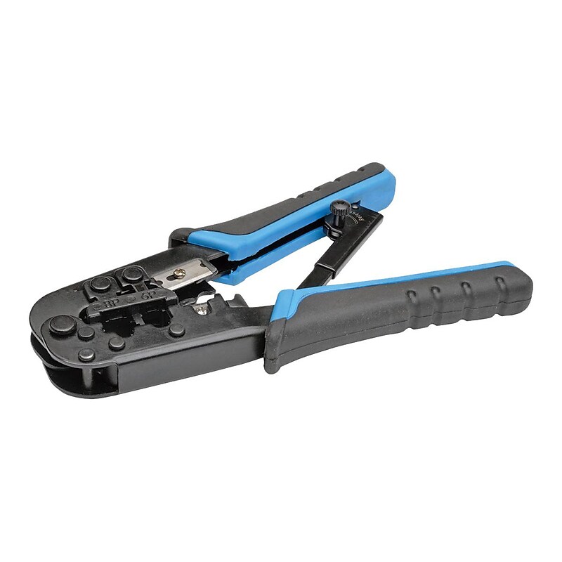 Tripp Lite RJ11/RJ12/RJ45 Crimping Tool with Cable Stripper, Black/Blue (T100-001) image 1