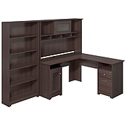 Bush Furniture Cabot L Shaped Desk with Hutch and 5 Shelf Bookcase, Heather Gray, (CAB011HRG)