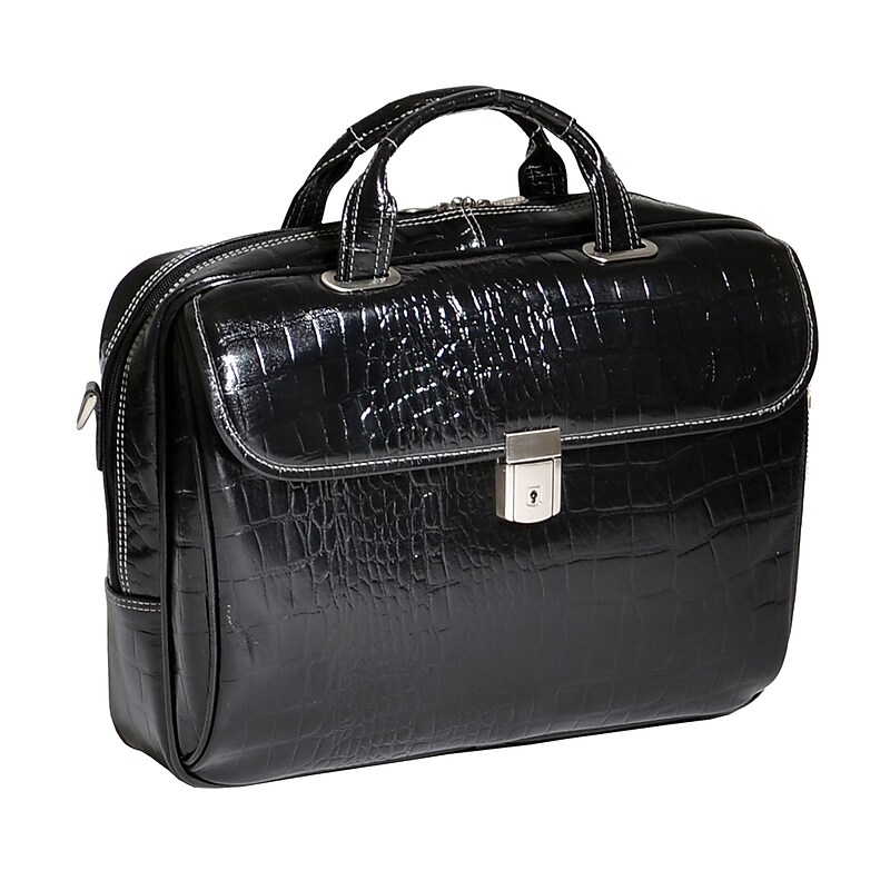 Siamod MONTEROSSO, SETTEMBRE, Embossed Crocco Leather, Medium Ladies Laptop Briefcase, Black (35525) image 1