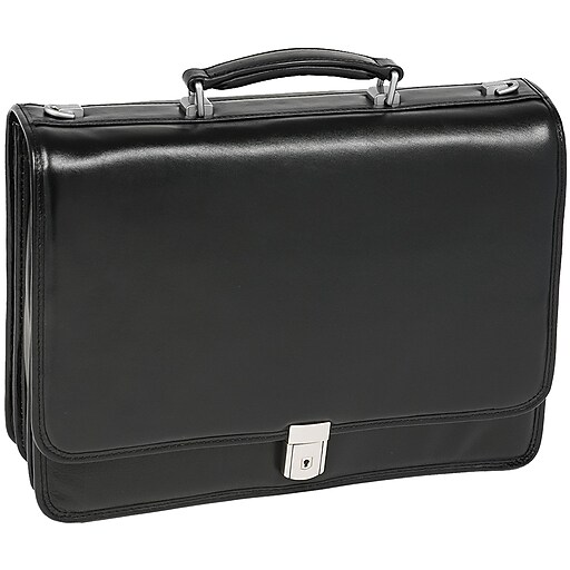 McKlein River North Triple Compartment Laptop Briefcase, Full Grain Cashmere Napa Leather, Black