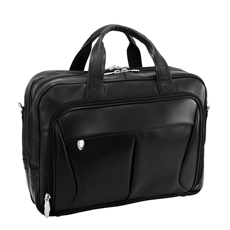 McKlein R Series, PEARSON, Top Grain Cowhide Leather,Expandable Double Compartment Laptop Briefcase, Black (84565) image 1