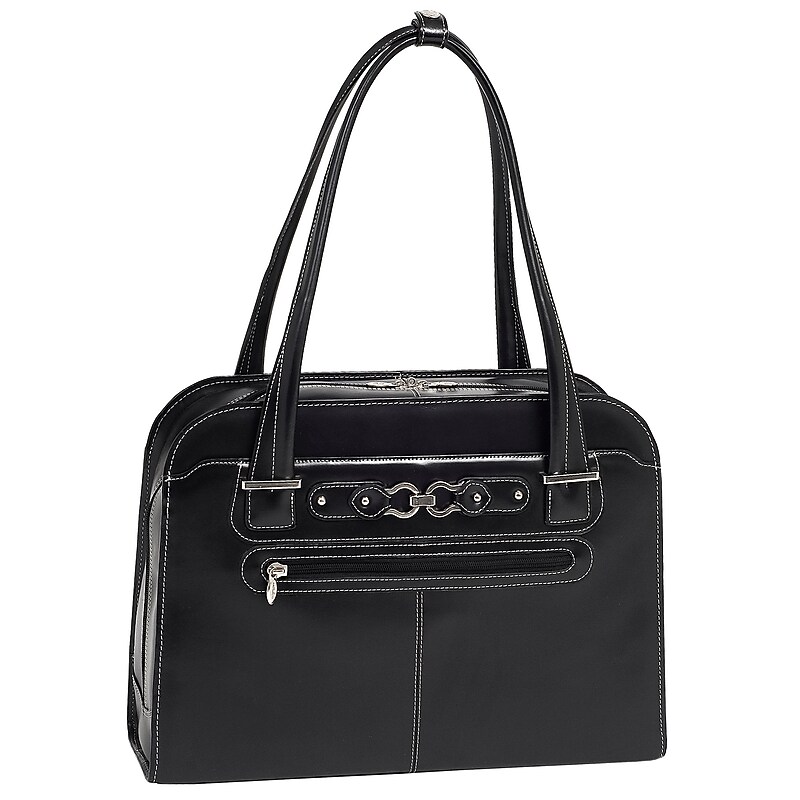McKlein W Series Oak Grove Ladies' Laptop Handbag, Black Trimmed In Sand Leather (96635) image 1