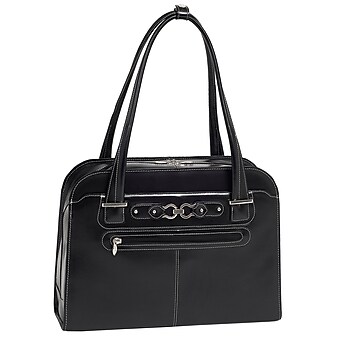 McKlein W Series Oak Grove Ladies' Laptop Handbag, Black Trimmed In Sand Leather (96635)