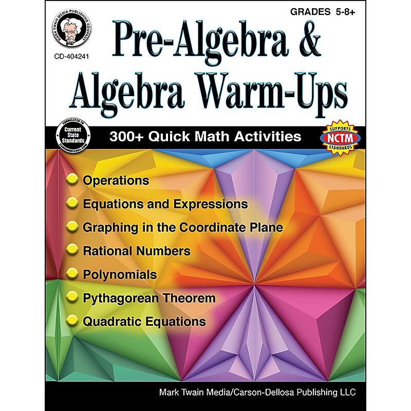 Mark Twain Pre-Algebra and Algebra Warm-Ups Grades 5-8+ Resource Book (404241) image 1