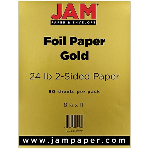 JAM Paper® 2-Sided Foil Colored Paper, 24 lbs., 8.5 x 11, Gold, 50  Sheets/Pack (1683736)