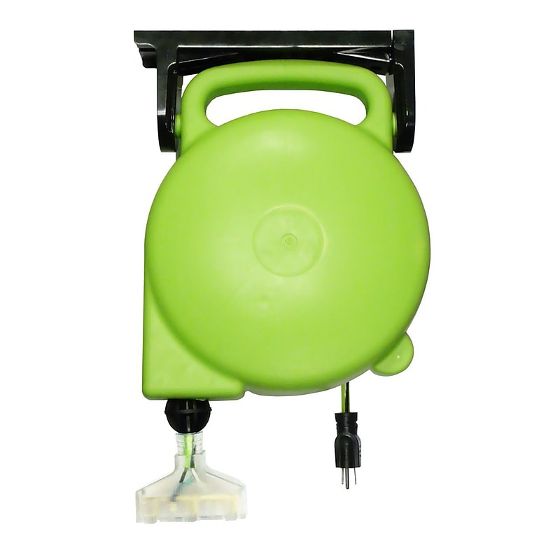 Designers Edge E316 14/3-Gauge 45-Foot Retractable Cord Reel with Grounded Light-Up Triple Tap, Green image 1