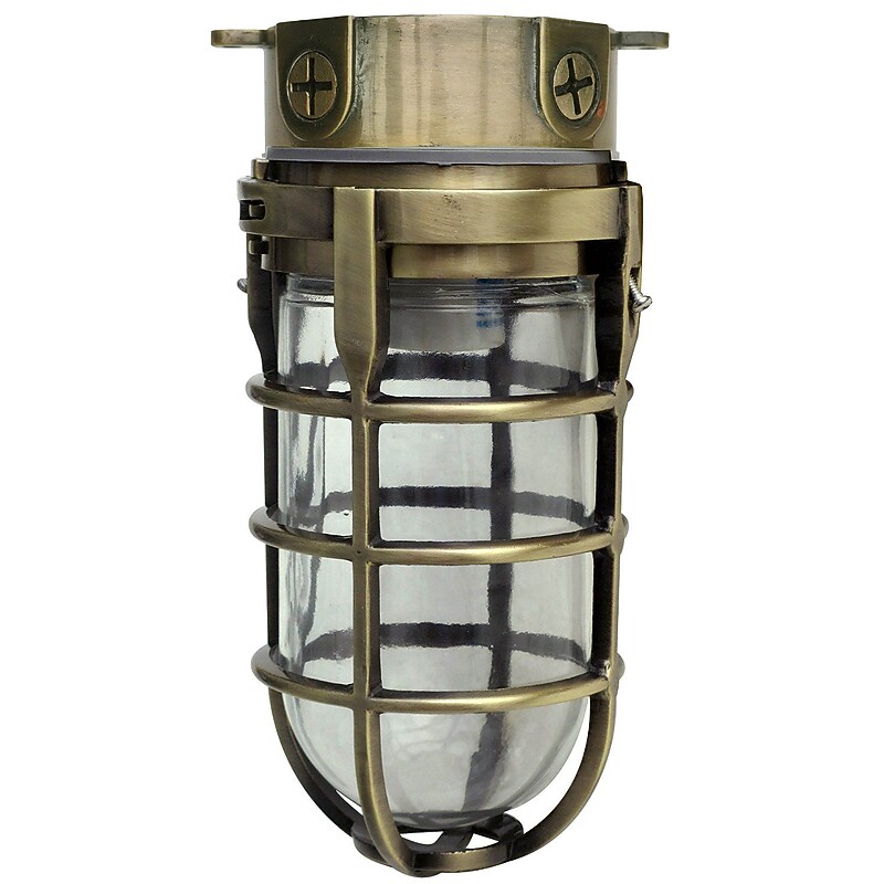 Woods L1706AB Traditional 100W Incandescent Weather Industrial Light, Ceiling Mount, Antique Brass image 1