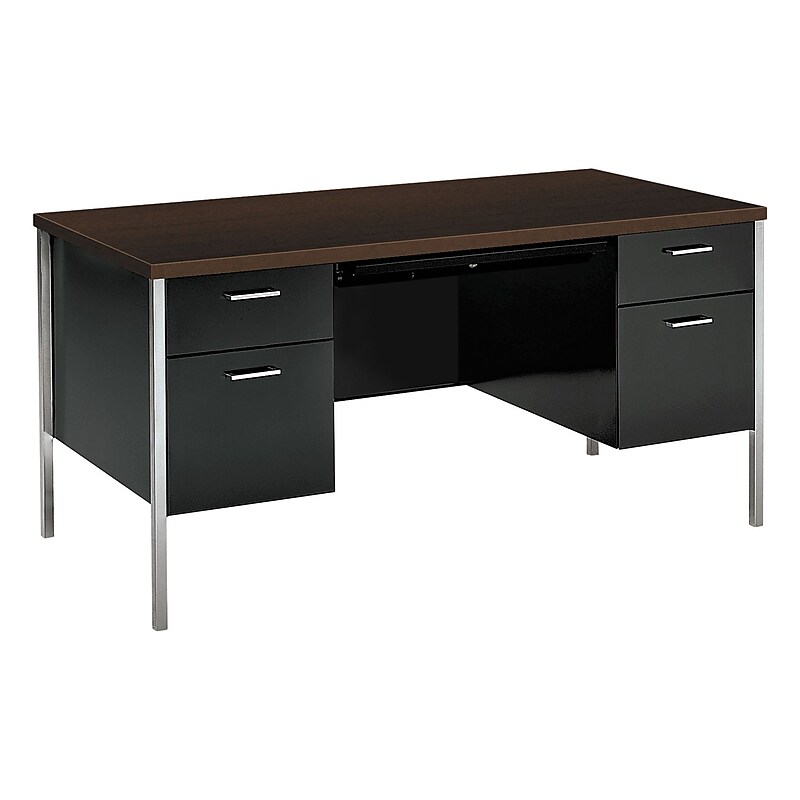 HON 34000 Series 60"W Double Pedestal Desk, Mocha/Black (HON34962MOP) image 1