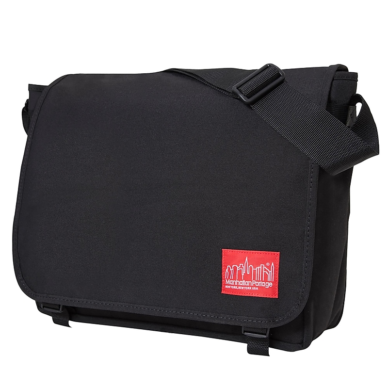 Manhattan Portage DJ Deluxe Fabric Water Resistant Messenger Bag, Black (1719 BLK) image 1