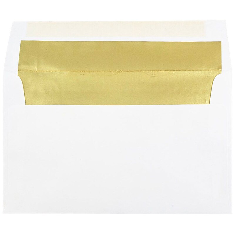JAM Paper A10 Foil Lined Invitation Envelopes, 6 x 9.5, White with Gold Foil, 50/Pack (900905660I) image 1