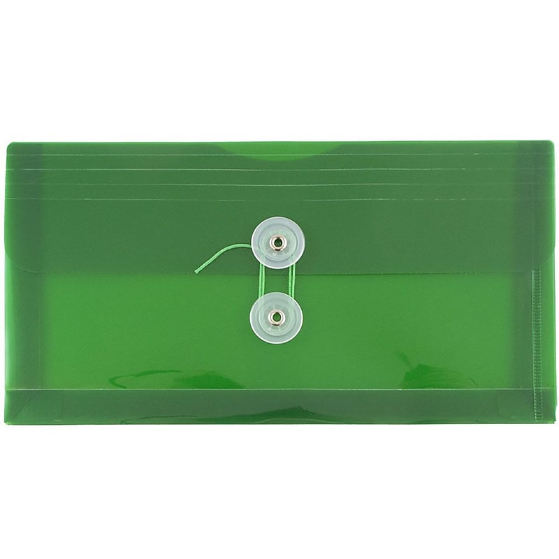 JAM Paper® Plastic Envelopes with Button and String Tie Closure, #10 Business Booklet, 5.25 x 10, Green, 12/Pack (921B1GR) image 1